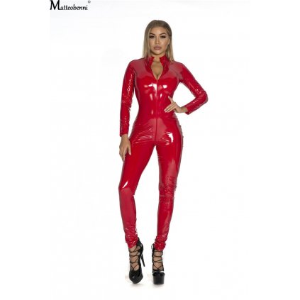 Latexový sexy overal s dlouhými rukávy (Barva (varianta) Černá, Velikost S)