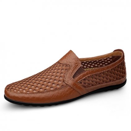 Síťované loafers pánské kožené boty nazouvací (Barva Modrá, Velikost 38)