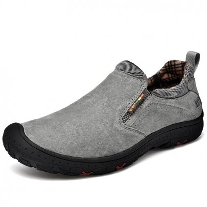 Pánské semišové loafers handmade prodyšné boty (Barva Šedá, Velikost 38)