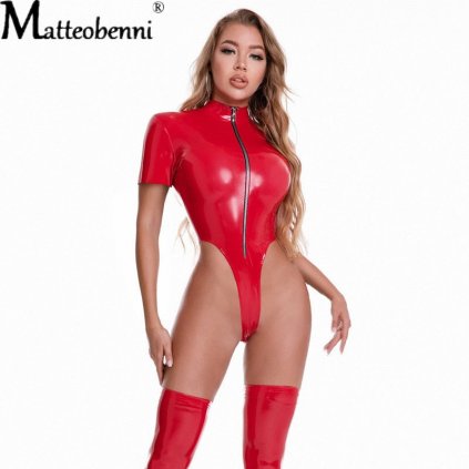 Latexové body s vysokým pasem a se zipem (Barva (varianta) Černá, Velikost M)
