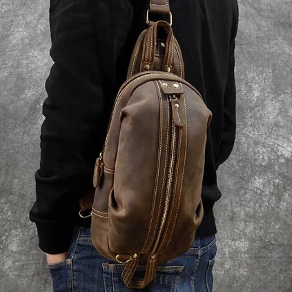 Kožený pánský batoh na hrudník a přes rameno vintage