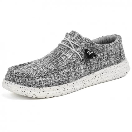 Plátěné nazouvací boty pánské denim loafers vzorované (Barva Černá, Velikost 40)