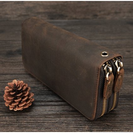 Kožená velká peněženka ve stylu vintage (Barva (varianta) Double Zipper světle)