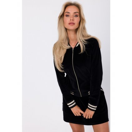 Sametová mikina na zip M766 MOE (Velikost S, Barva Černá)