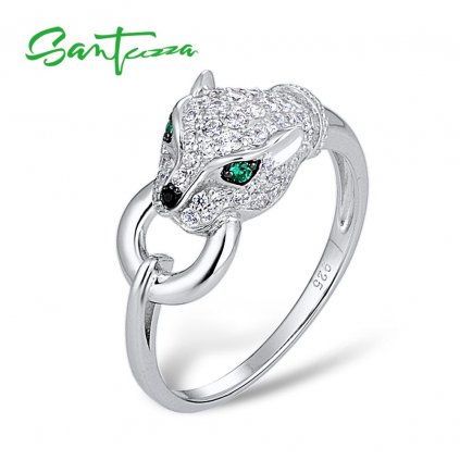 Stříbrný prsten leopard s kroužkem