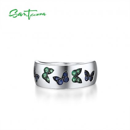 Stříbrný prsten třpytivé barevné motýli FanTurra