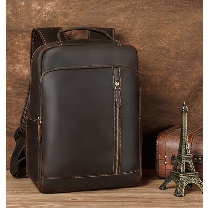 Prodyšný kožený batoh s přední kapsou