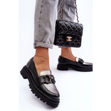 Dámské kůže Loafersy na plochém podpatku Elkiza (Velikost 36)