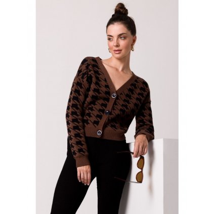 Kardigan na knoflíky se vzorem houndstooth BK104 (Velikost S/M, Barva Hnědá)