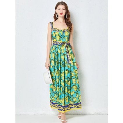 Letní maxi šaty s potiskem citronů