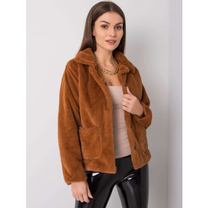Kožešinová bunda s límečkem 217-KR-24559.92 (Velikost M, Barva Hnědá)