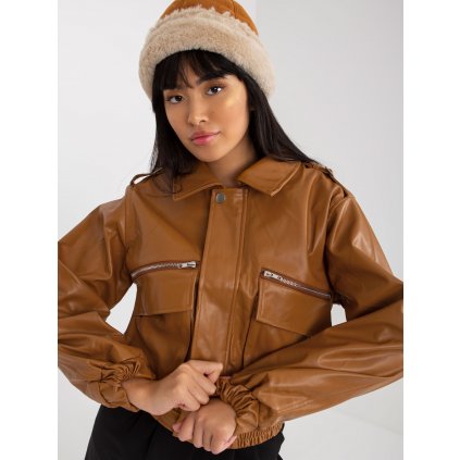 Dámská kožená bunda se zipy a límečkem EM-KR-MC159.29X
