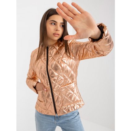 Lesklá prošívaná bunda bez kapuce LK-KR-507835.33P (Velikost 36, Barva Zlatá)
