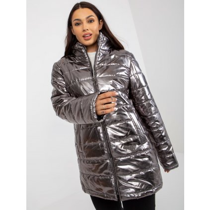 Lesklá prošívaná bunda s kapsami LK-KR-507846.79P (Velikost 36, Barva Stříbrná)