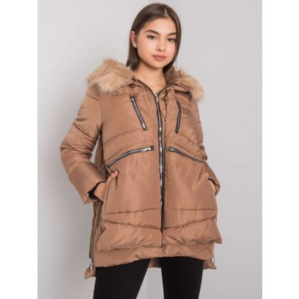 Zimní prošívaná bunda se zipy a kožešinovou kapucí