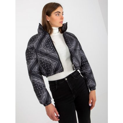 Krátká vzorovaná bunda bez kapuce NM-KR-P22-6631.98P (Velikost S, Barva Černá)