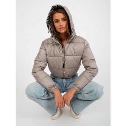 Péřová krátká bunda na zip oboustranná vzor zebra (Velikost XL, Barva Tmavě béžová)