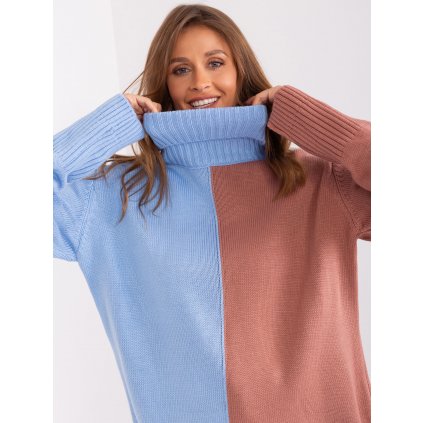 Dvoubarevný svetr s rolákem BA-SW-0234.65P (Velikost ONE SIZE, Barva Modrá)