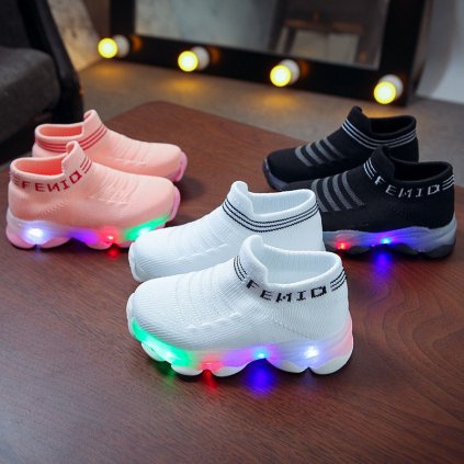 Ponožkové dětské tenisky Luminous svítící LED (Barva Černá, Velikost 22)