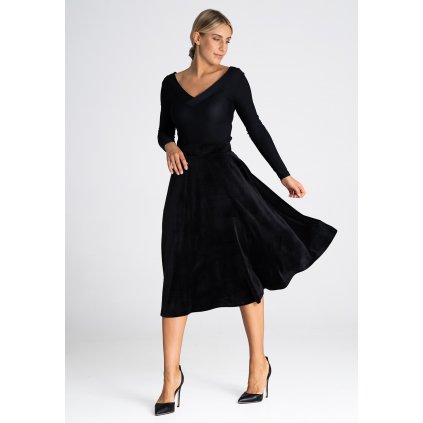 Elegantní midi sukně z jemného veluru M964 (Barva Černá, Velikost S/M)