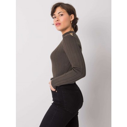 Elegantní proužkovaný svetr se stojáčkem (Velikost ONE SIZE, Barva Khaki)