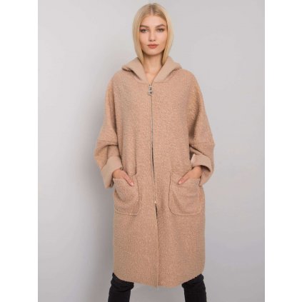 Dámský kabát na zip s kapucí a kapsami TW-PL-BI-21715.63P (Velikost ONE SIZE, Barva Béžová)