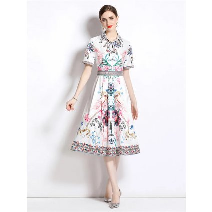 Květované vintage šaty košilového střihu