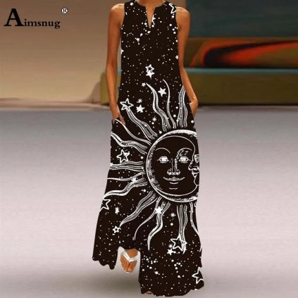 Vzorované maxi šaty s véčkovým výstřihem