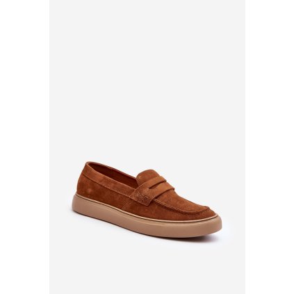 Mužské semišové loafers polobotky Zazoo 1566 (Velikost 40, Barva Hnědá)