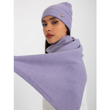 Čepice s květinovou broži + šála LK-KMPL-509147.48P (Velikost ONE SIZE, Barva Světle růžová)