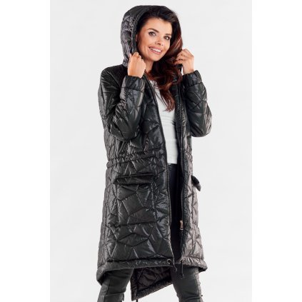 Prošívaná bunda s prodlouženým zadním dílem A538 (Velikost L/XL, Barva Černá)