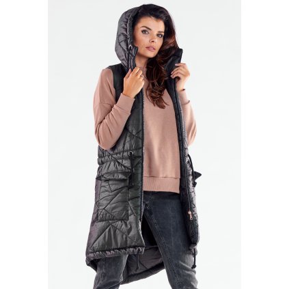 Vesta z prošívané lesklé látky A543 (Velikost L/XL, Barva Černá)
