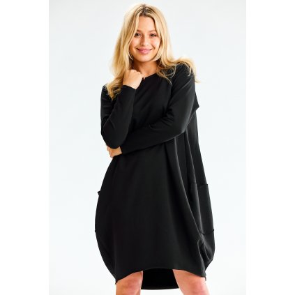 Midi mikinové šaty s dlouhými rukávy M329 (Velikost L/XL, Barva Černá)