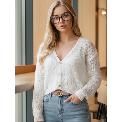 Dámský ažurový svetr GOFFY   MY2278 (Velikost ONE SIZE, Barva Bílá)