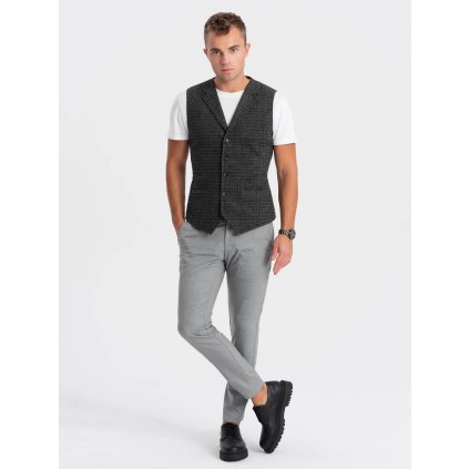 Pánská vesta ze směsi vlny s károvanými klopami V1 - ESPIR (Velikost 2XL, Barva Tmavě šedá)