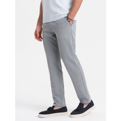 Elegantní pánské chino kalhoty klasického střihu V1 - ESPIR (Velikost S, Barva Šedá)