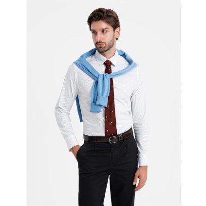 Pánská bavlněná košile mikro vzor REGULAR FIT - V1 - ESPIR (Velikost S, Barva Bílá)