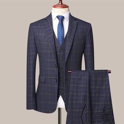 Pracovní pánský oblek kostkovaný business set 3v1