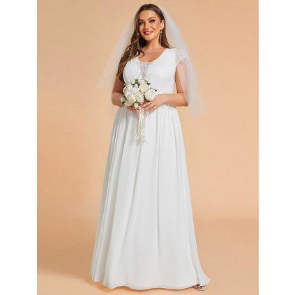 Svatební šaty plus size s do V a krátkými rukávy