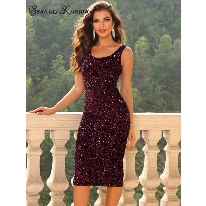 Midi večerní šaty Sequins SQ783