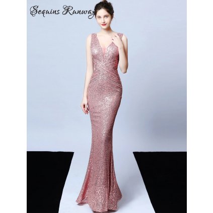 Dlouhé šaty na ples Sequins SQ843 (Barva Zlatá, Velikost S)