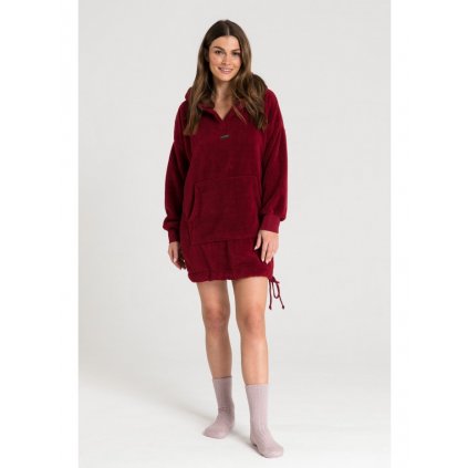 Plyšová oversize mikina LA081 (Velikost S/M, Barva Bordová)