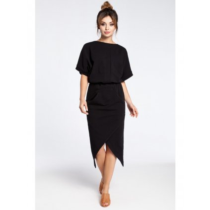 Kimono pletené šaty s řasením B029 (Velikost S/M, Barva Černá)