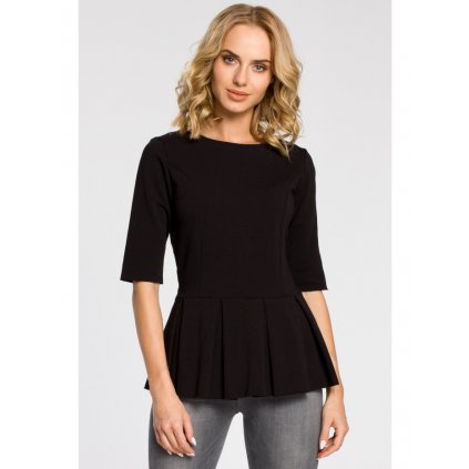Vypasovaná dámská halenka s plisováním peplum M139 (Velikost S, Barva Černá)