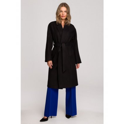 Dámský fleece kabát s páskem S329 (Velikost S/M, Barva Černá)