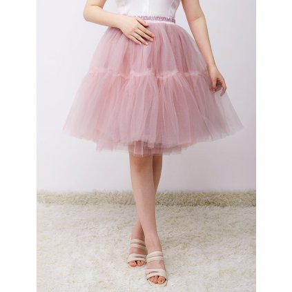 Dámská tylová midi sukně v pudrově růžové barvě - ONE SIZE