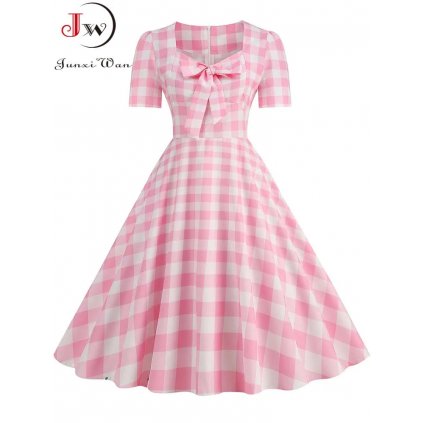 Áčkové retro šaty s potiskem JW891 (Barva (varianta) pink dot1, Velikost S)