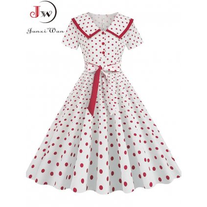 Barevné retro šaty JW919 (Barva (varianta) blue dot dress, Velikost S)
