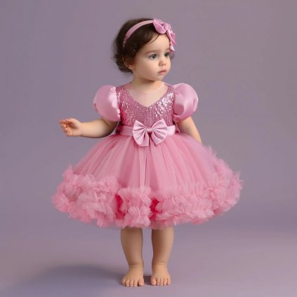 Taneční dívčí šaty NNJ917 (Barva (varianta) ROSE červená, Velikost 9-12M)
