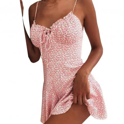 Bodycon letní šaty s gumičkou u výstřihu (Barva Růžová, Velikost M)